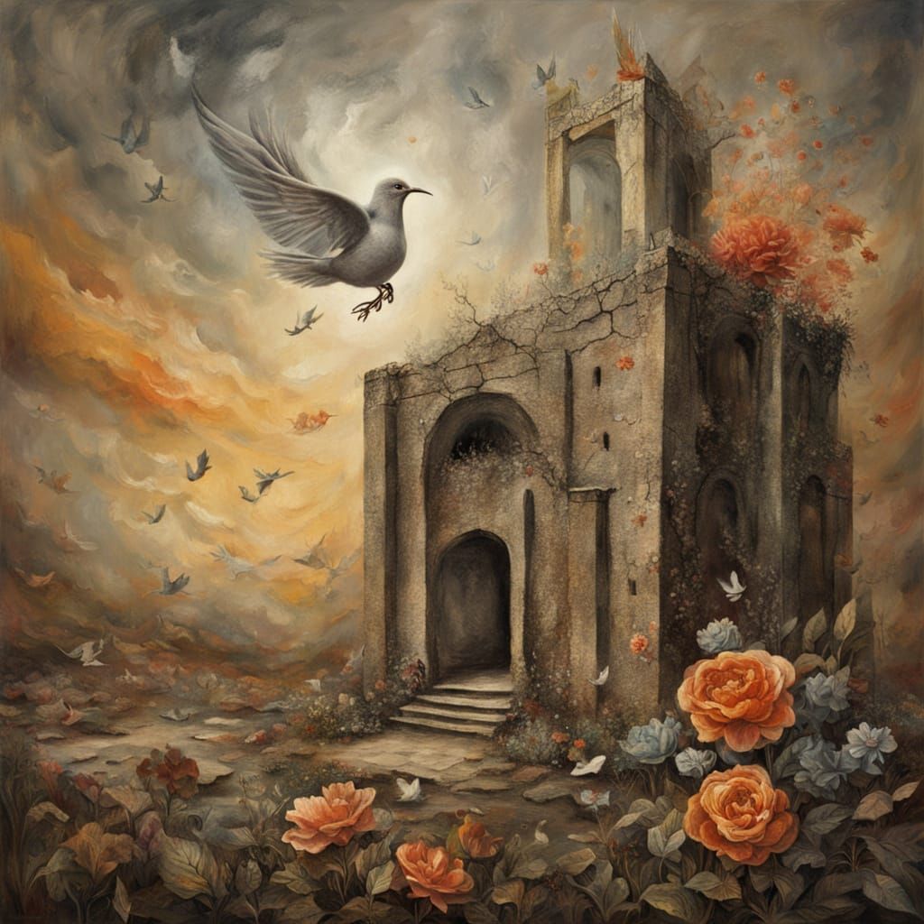 Surreal Warriors Kiss in Ruins as World Ends