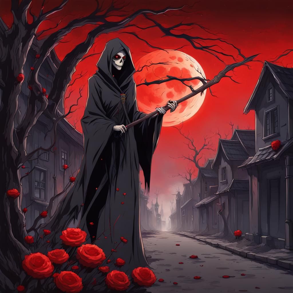 Anime Grim Reaper on Haunted Street