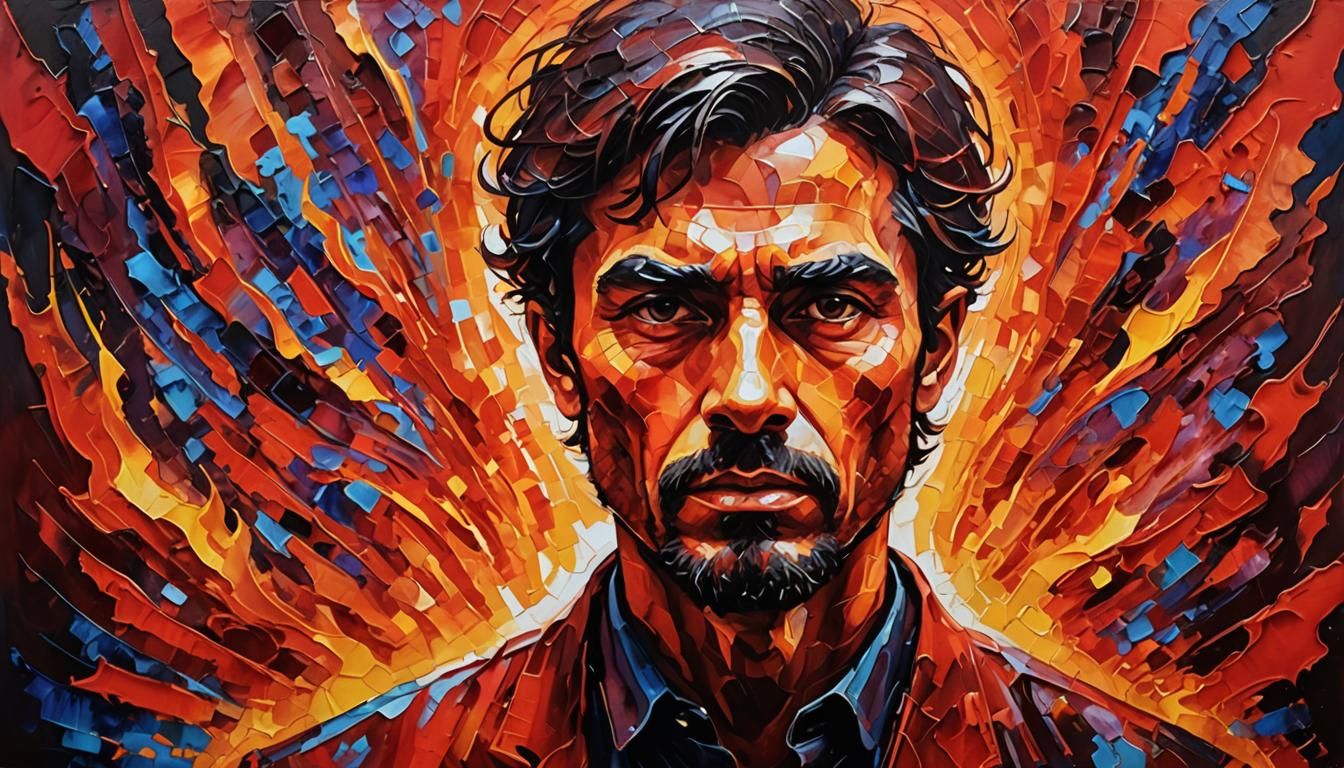 Fiery Aura Portrait in Expressionist Impasto Style