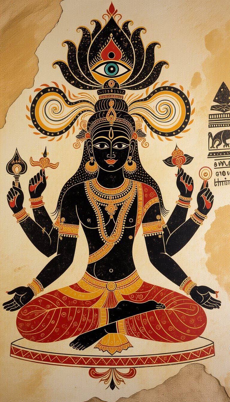 Paleolithic Cave Art: Multi-Armed Deity in Meditation