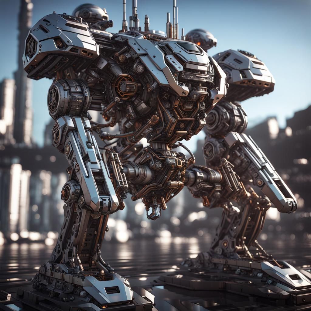 Futuristic Sci-Fi Mech in Polished Metal