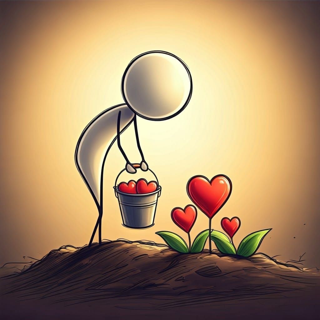 Heart-Planting Stick Figure in Pixar 3D Style