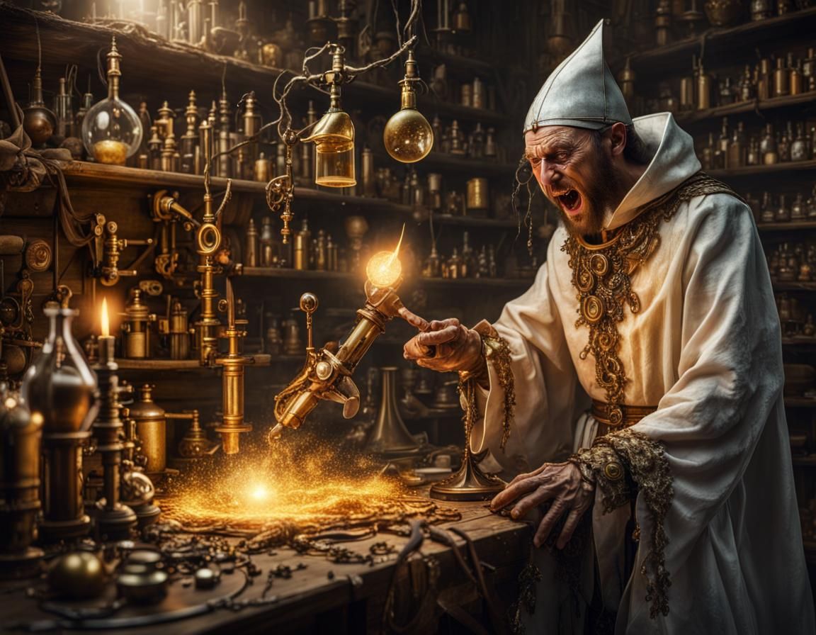 Alchemist's Golden Transformation: Detailed Medieval Fantasy...