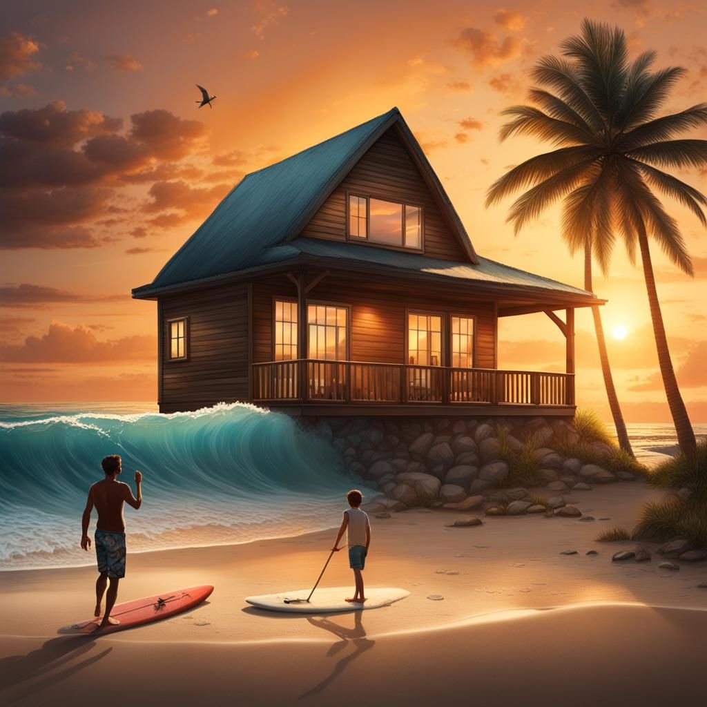 Caribbean Sunset: Surfer House by the Sea