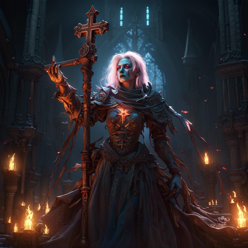 Fantasy Cleric Wields Radiant Light, Dark Fantasy Art