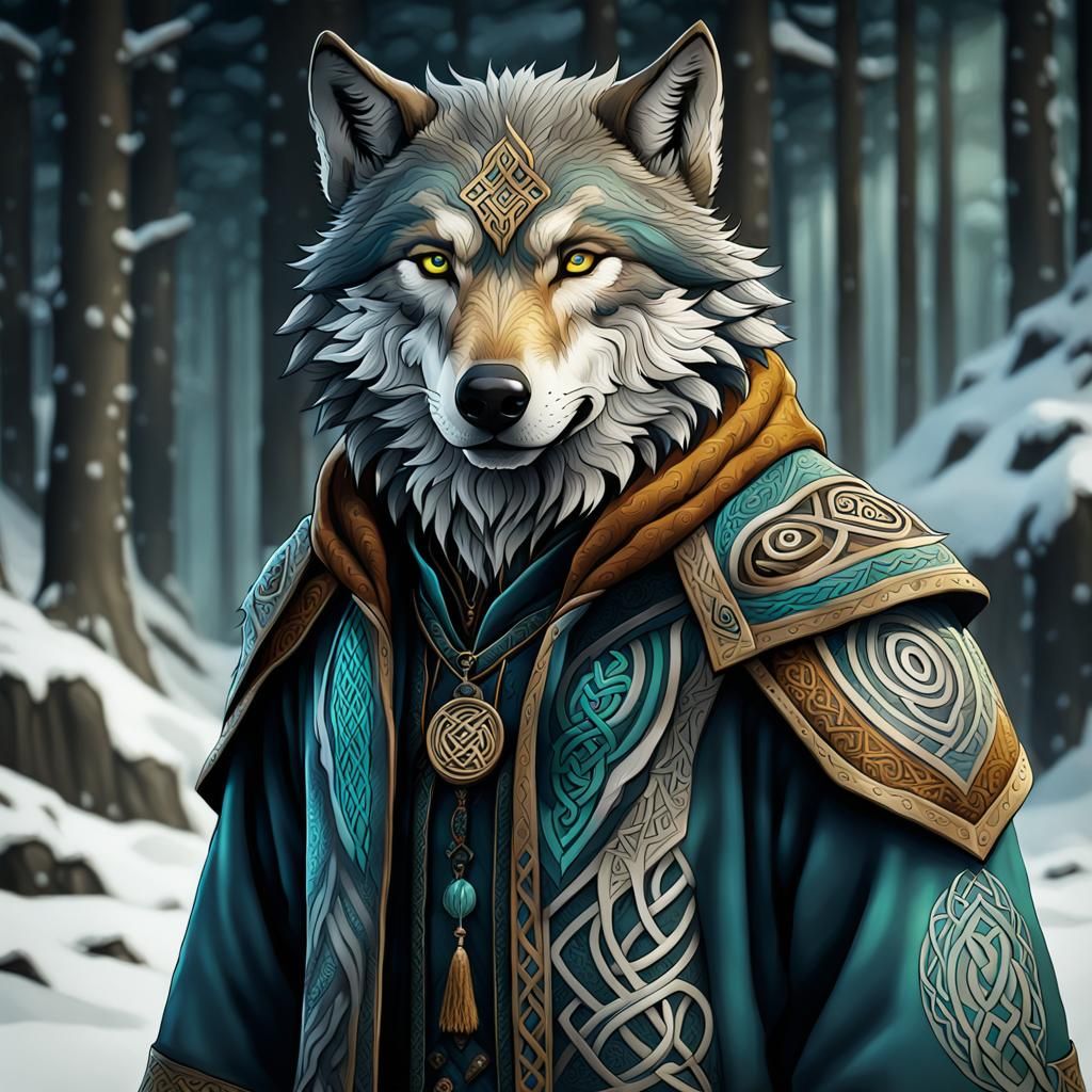 Wolf with Maori and Celtic Tribal Coat