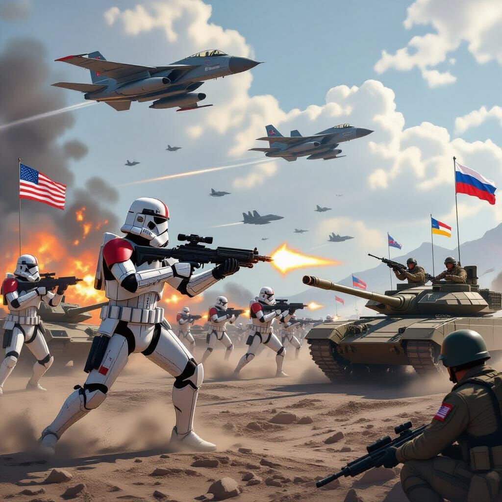 Intense Battle: Clone Troopers and American Forces Clash