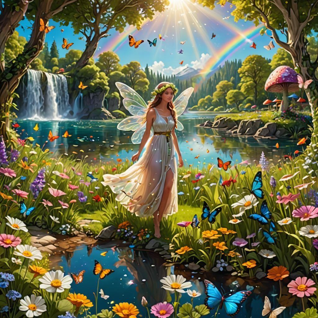 Fairy in Magical Meadow Fisheye View