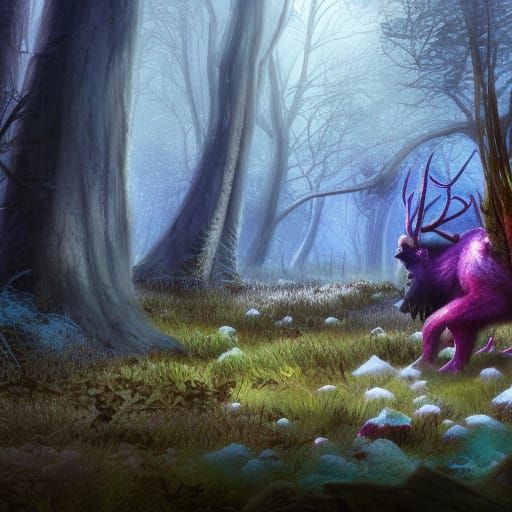 Fantasy Frozen Fungal Woods: Hyperrealistic Splash Art