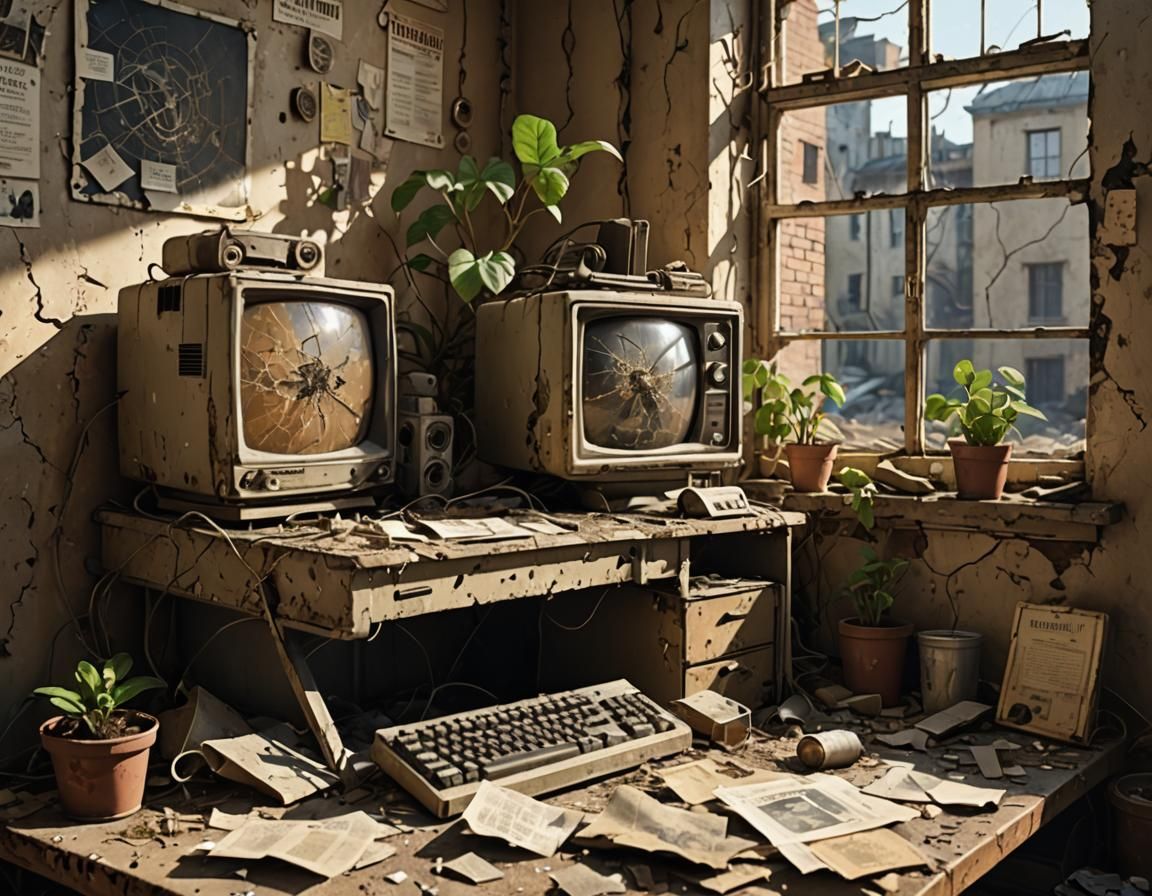 Radioactive Post-Apocalyptic Computer Desk Close-Up