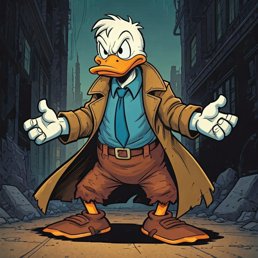 Howard the Duck Marvel Comics Character in Grungy Cityscape