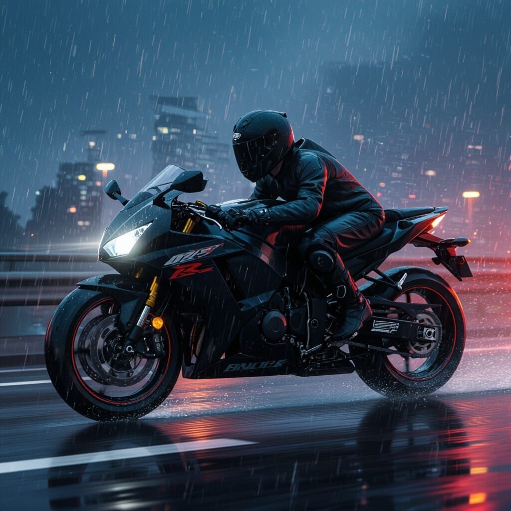 Matte Black Honda CBR600RR on Rainy Highway