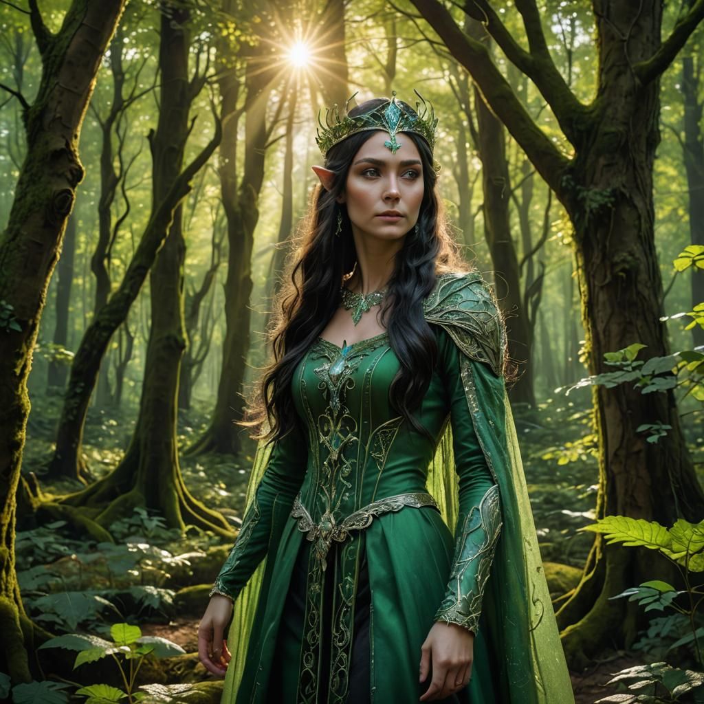 Elven Queen in Sunlit Forest