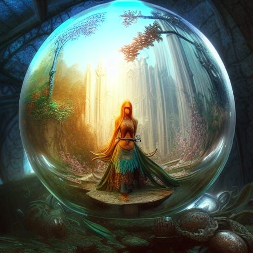 Enchanting Elven Ruins in Crystal Ball: Digital Painting