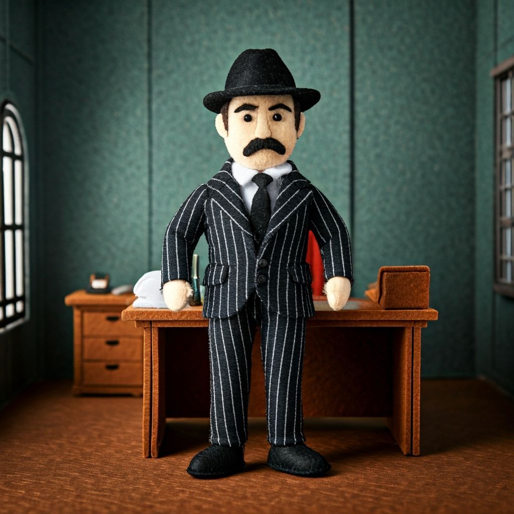 Felt Gangster Doll in Office with Felt Desk