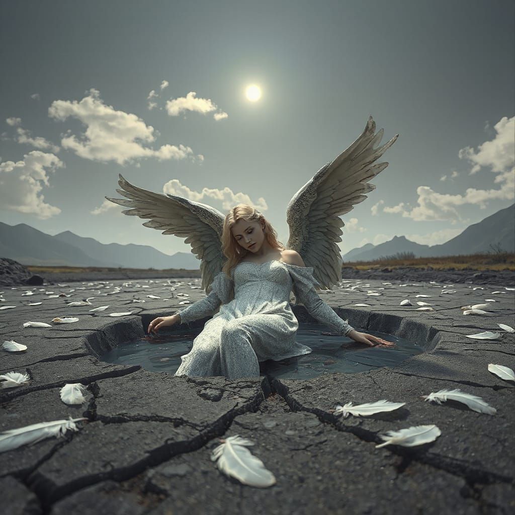 Broken Angel in Barren Landscape - Matte Painting