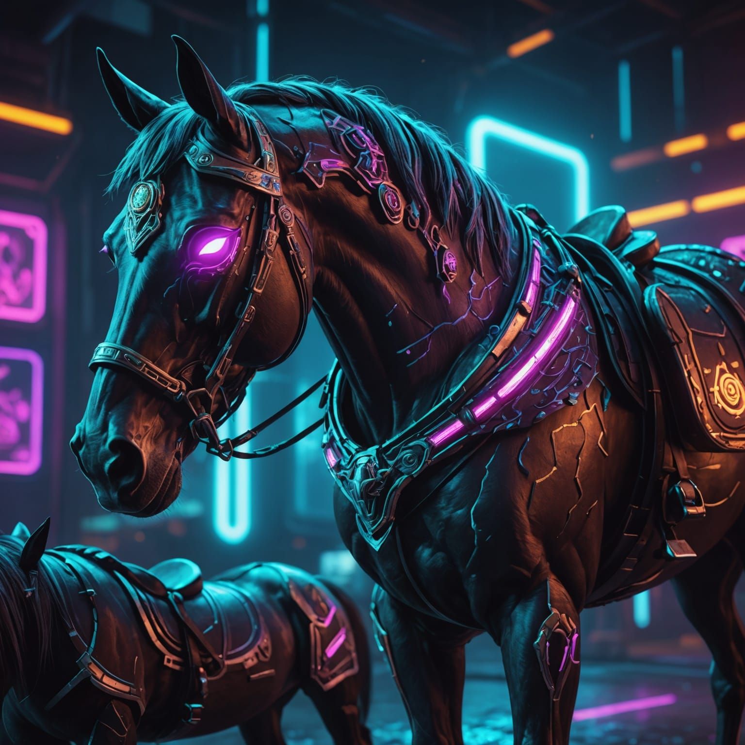 Cyber Race Horse in Detailed Digital Art