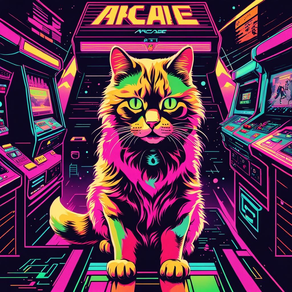 Retro 80s Sci-Fi Film Poster: Arcade Cat