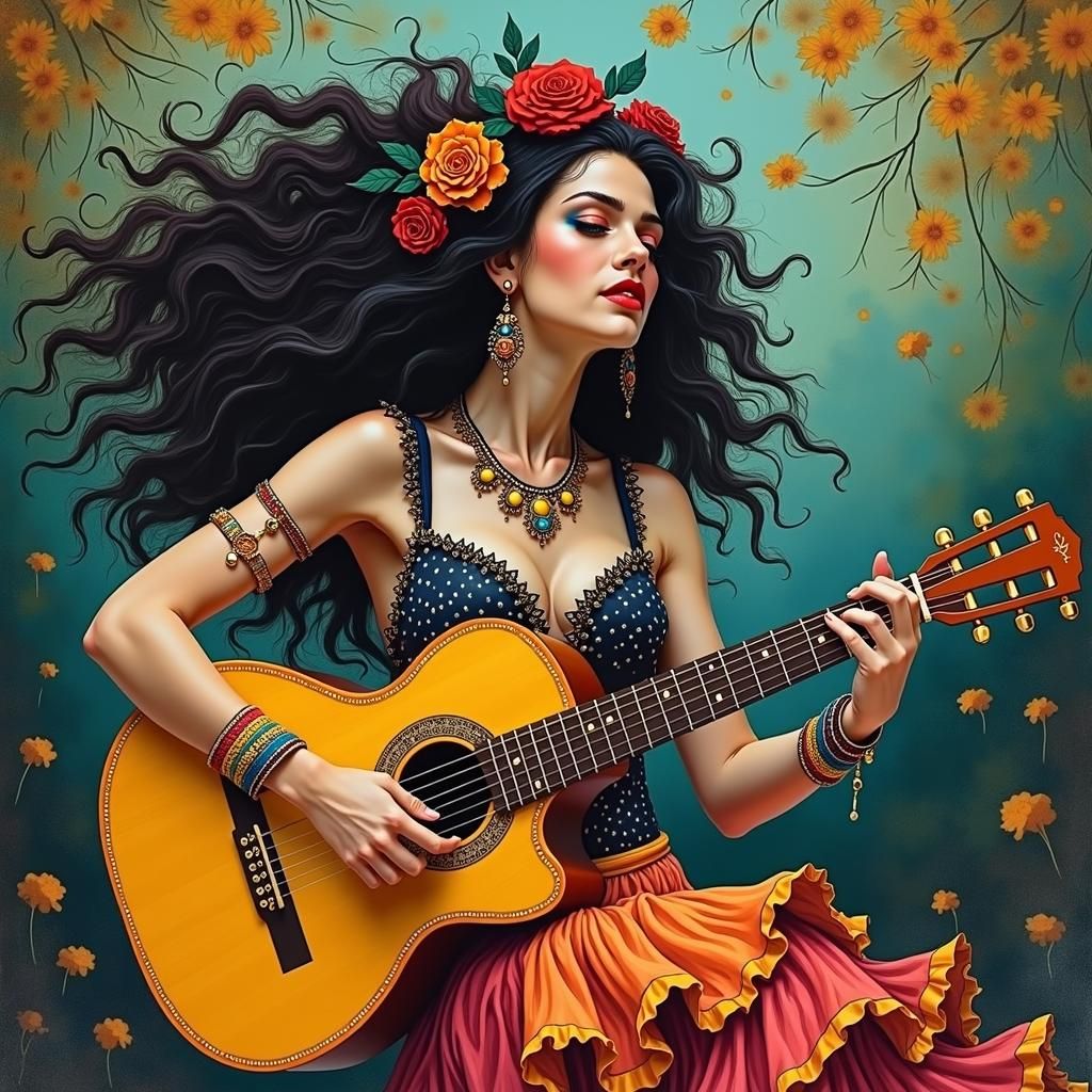 Flamenco Dancer in Modern European Ink Painting