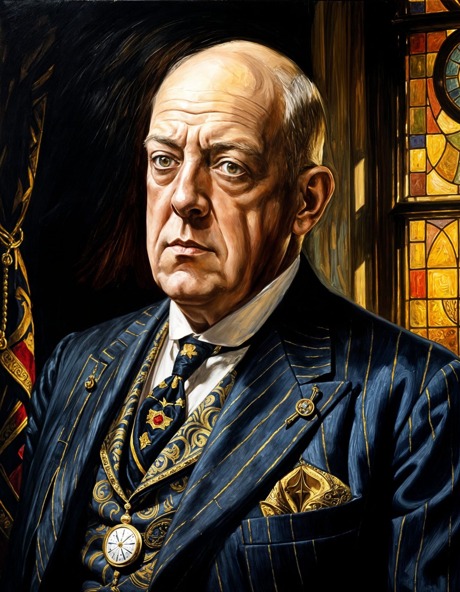 Intricate Portrait of Aleister Crowley in Golden Light