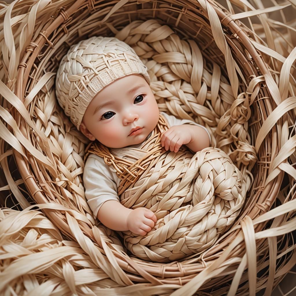 Baby in Wicker Basket Digital Painting