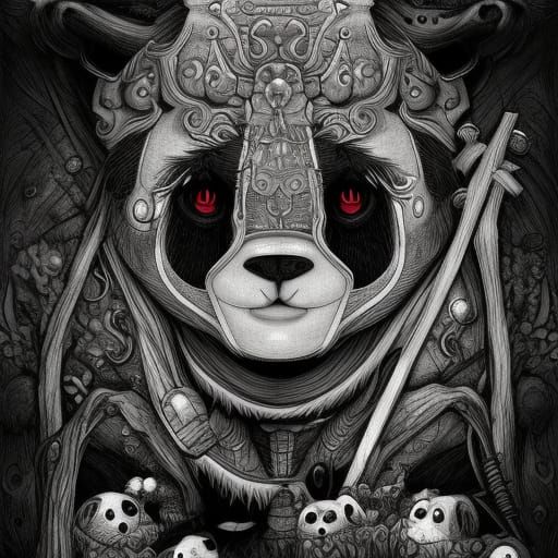 Creepy Undead Panda Skeleton in Dark Moonscape