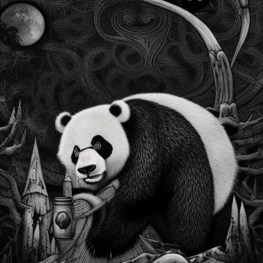 Undead Panda in a Dark Moonscape
