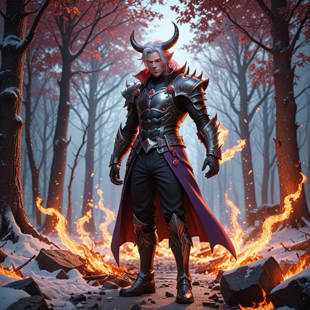 Surreal Anime Devil Basks in Blazing Flames