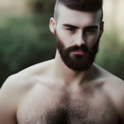 Attractive Hairy Men Posing Shirtless, Professional Photogra...