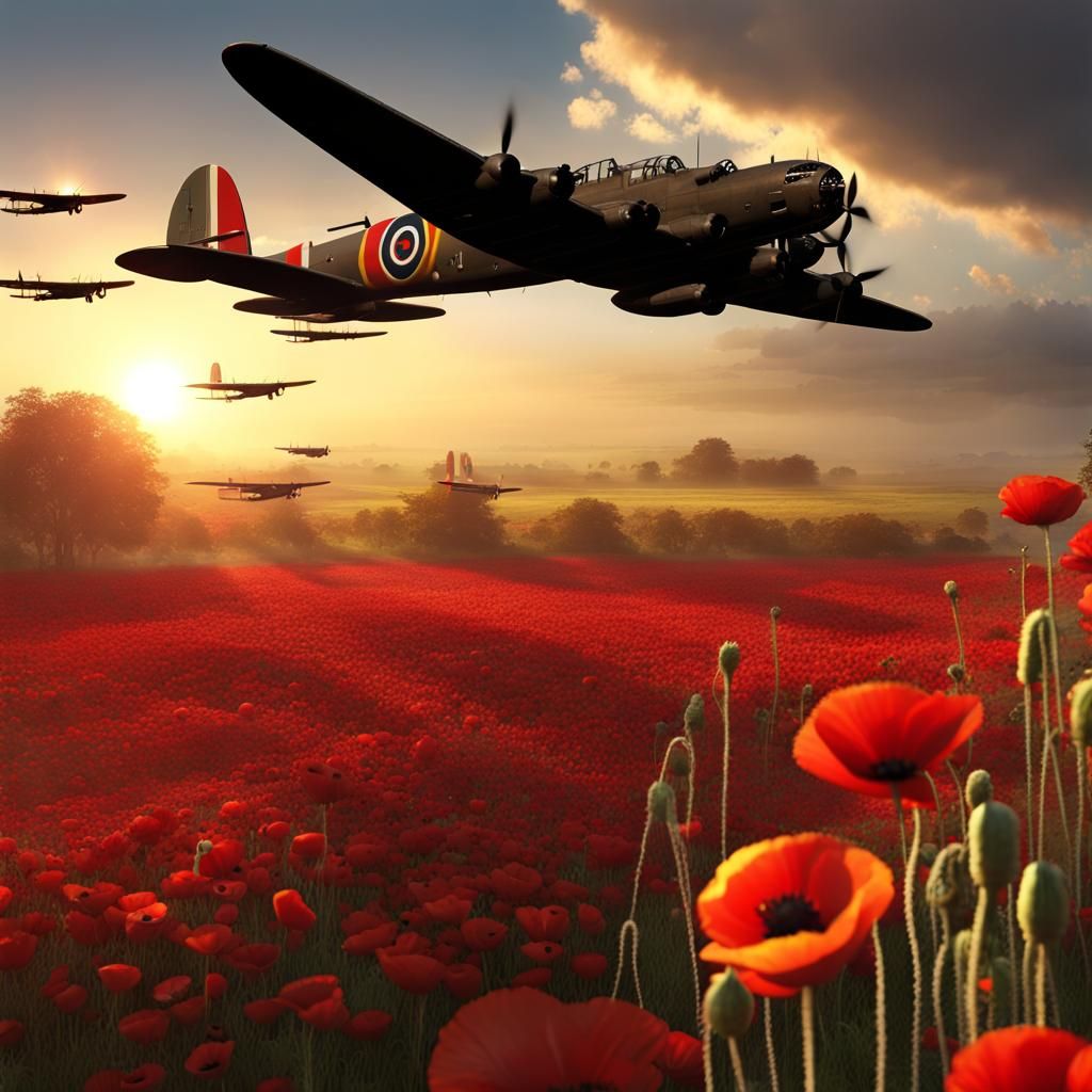 Lancaster Bomber Over Poppy Field: Fine Art Print