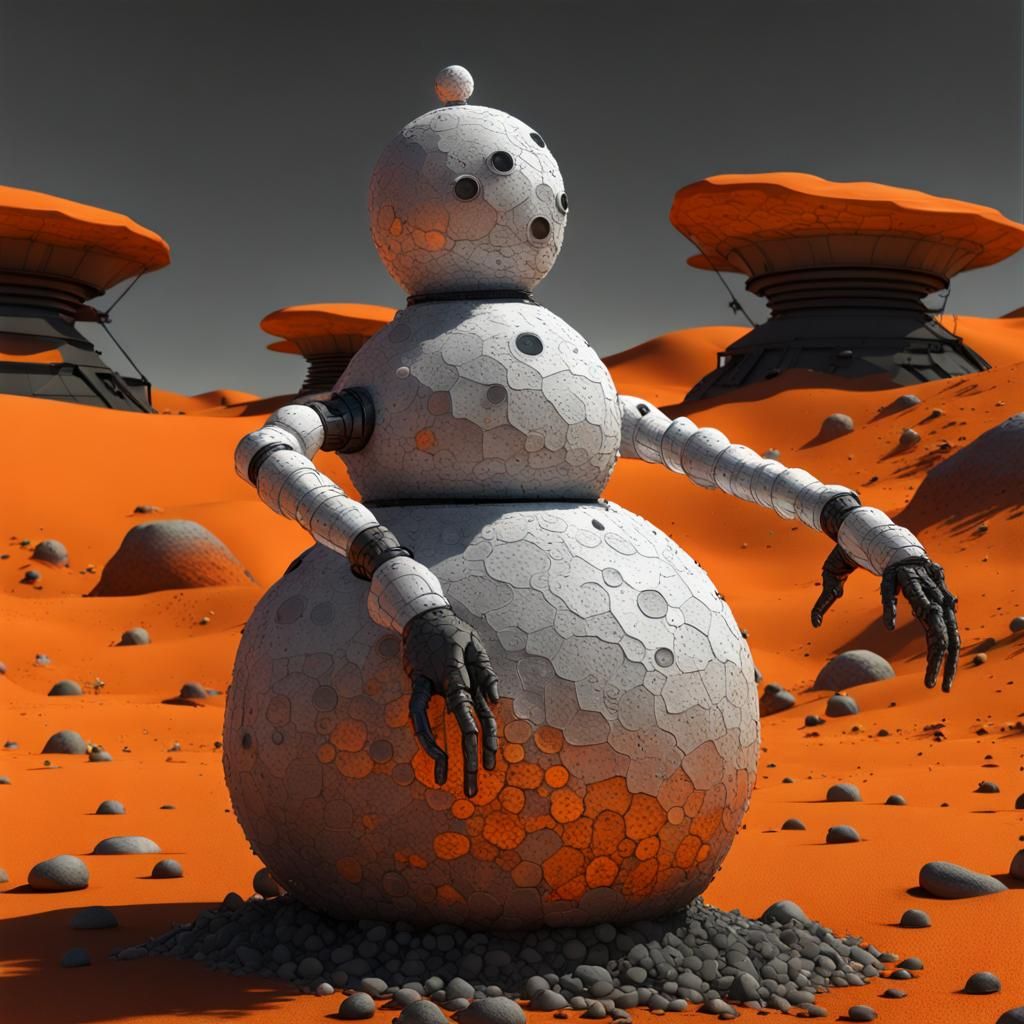 Luminescent Snowman on Barren Planet in Dark Fantasy Style