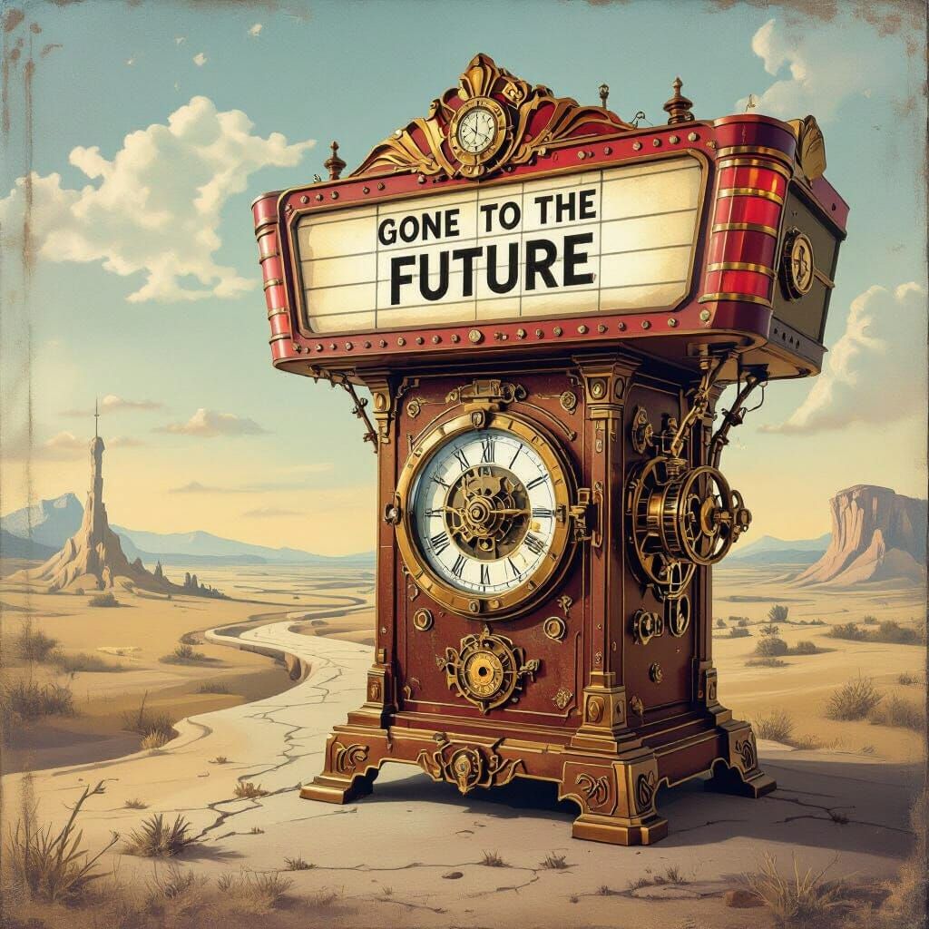 Steampunk Time Machine in a Surreal Landscape