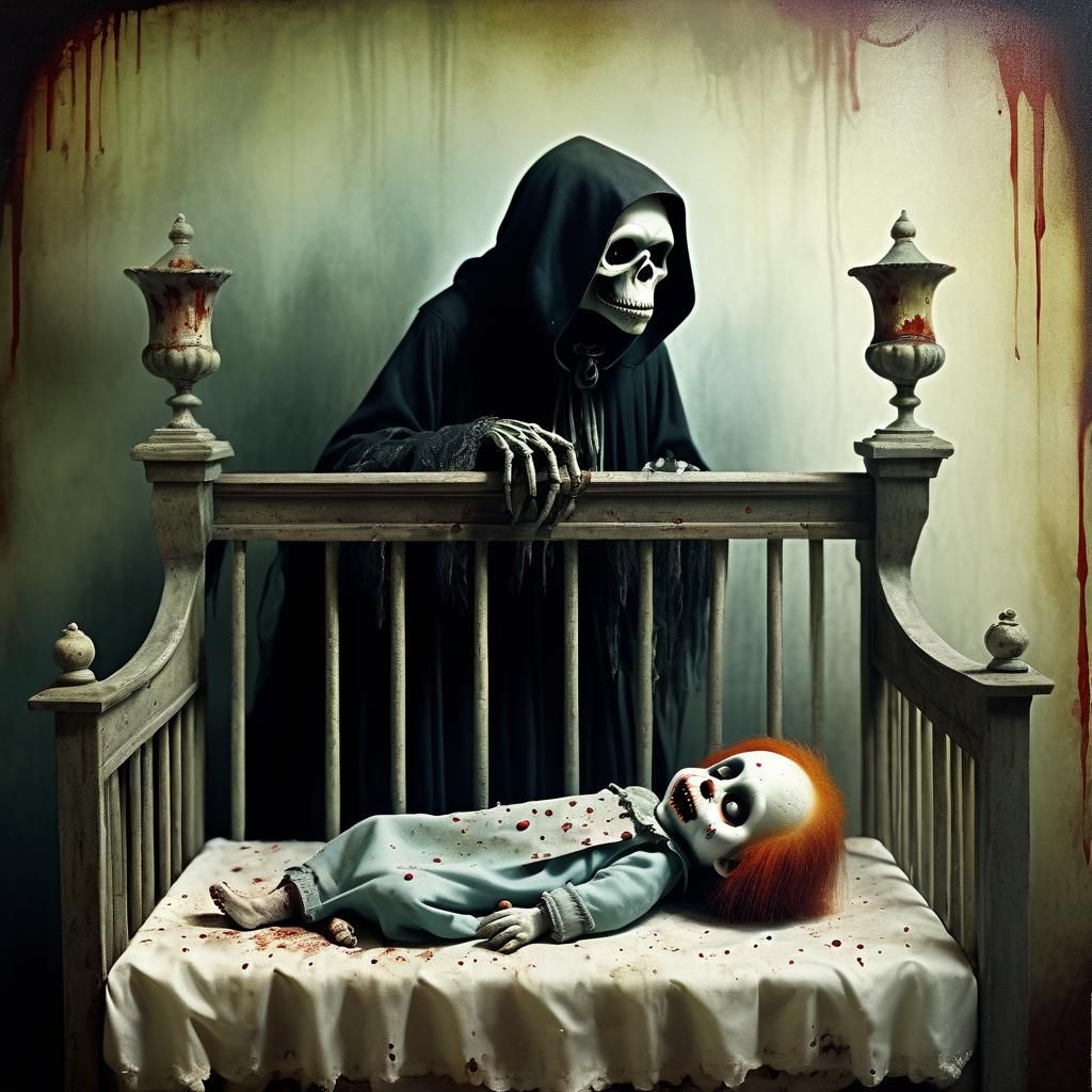 Grim Reapers Watch Zombie Monkey Child, Vintage Photo