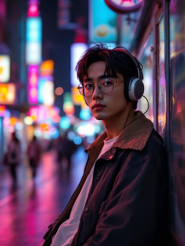 Retro Japanese City Pop Illustration of Man in Tokyo