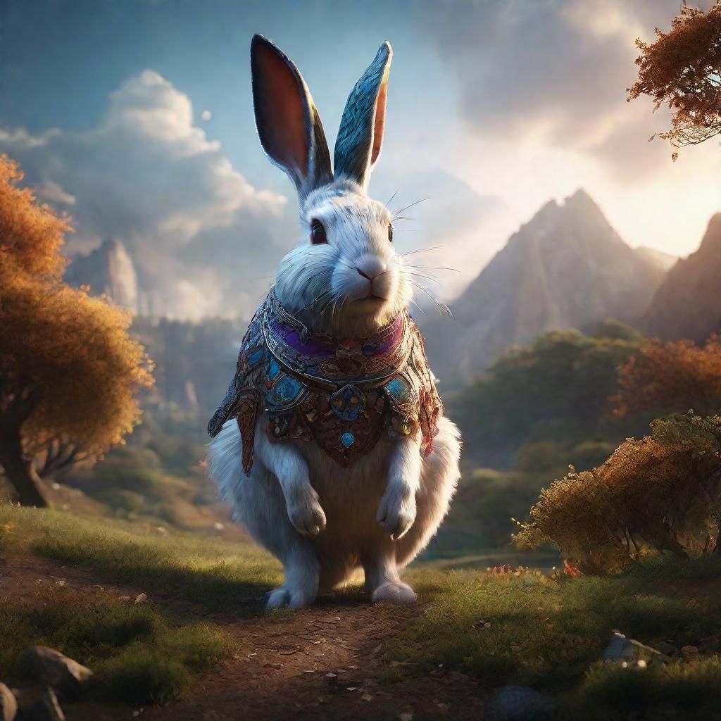 Rabbit Leaping in Meadow: Detailed Matte Painting
