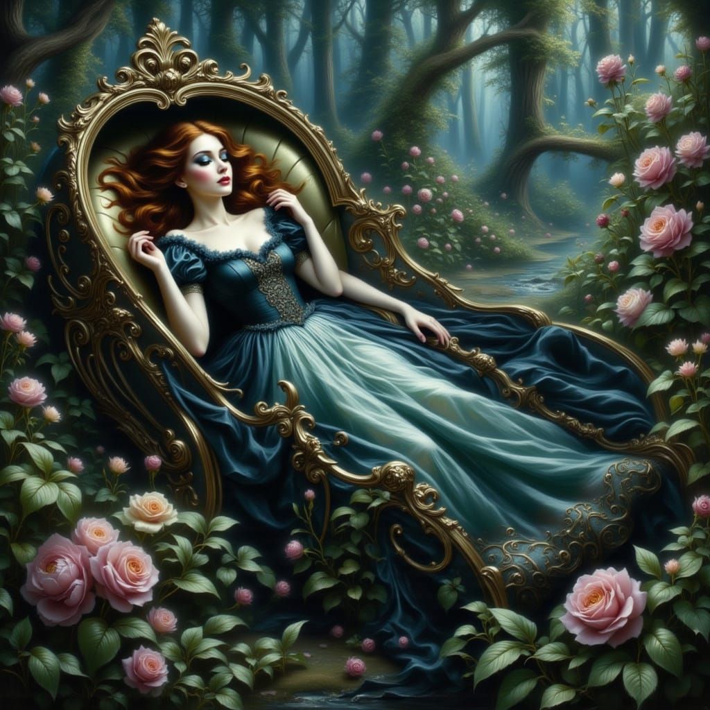 Gothic Sleeping Beauty in Victorian Attire, Photorealistic S...
