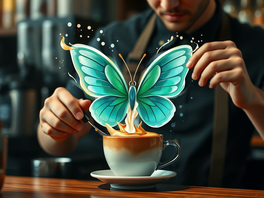 Butterfly Latte Art in Watercolor Style