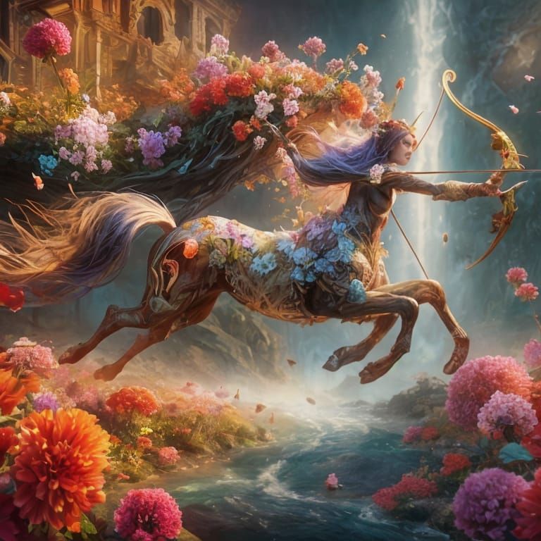 Floral Centaur Archer in Detailed Matte Painting