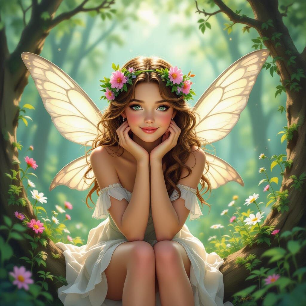 Beautiful Fairy in Whimsical Forest with Ethereal Glow