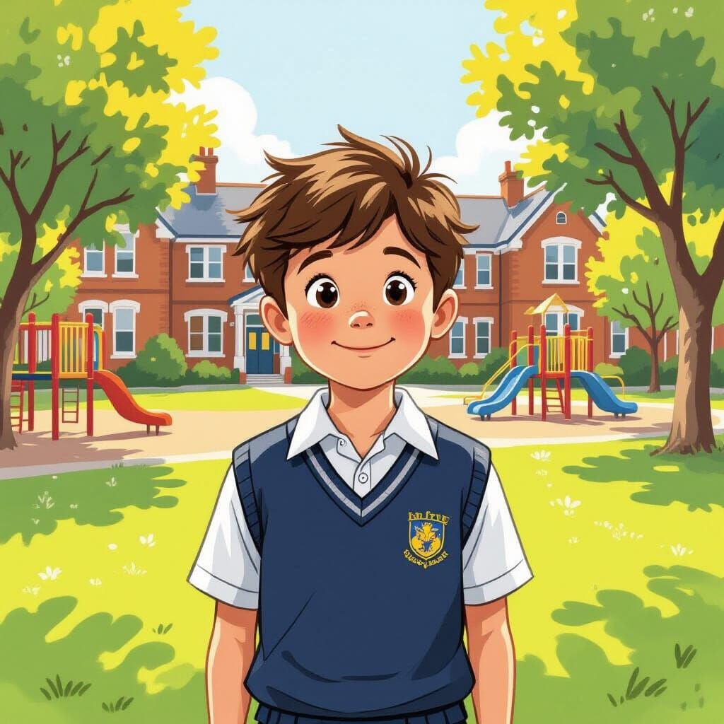 Young Boy in School Uniform on Playground