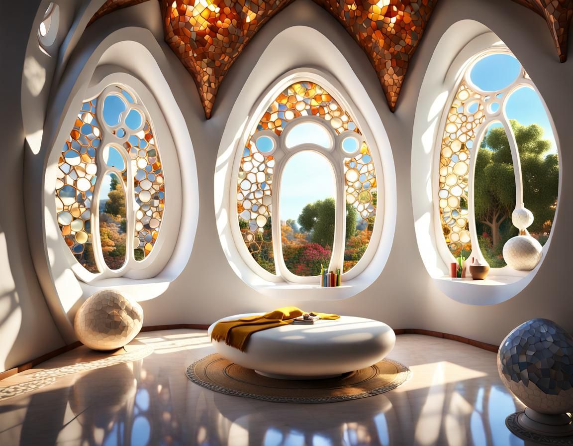 Gaudi-Inspired Egg House with Mosaic Glass