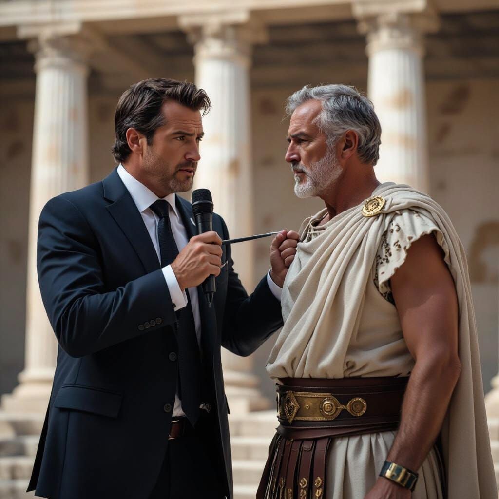 Modern Betrayal in Caesar Style: Cinematic Scene