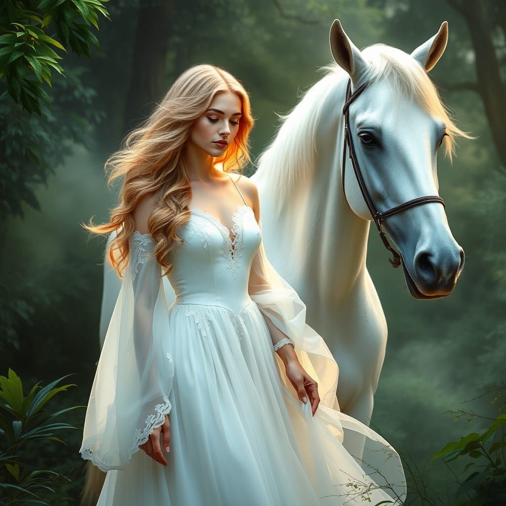 Regal Woman in Lush Jungle Amidst Mystical Mist