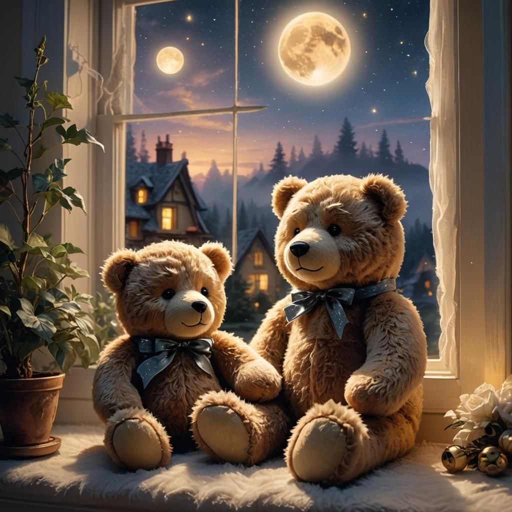 Teddy Bear's Dreamy Moonlight Serenade: Fantasy Realism