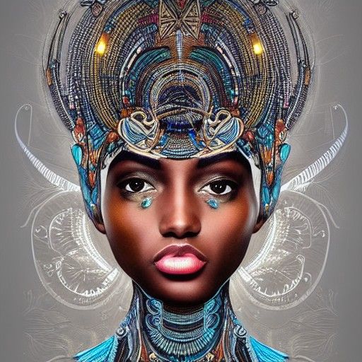 Futuristic Goddess with Elaborate Headdress: Photorealistic ...