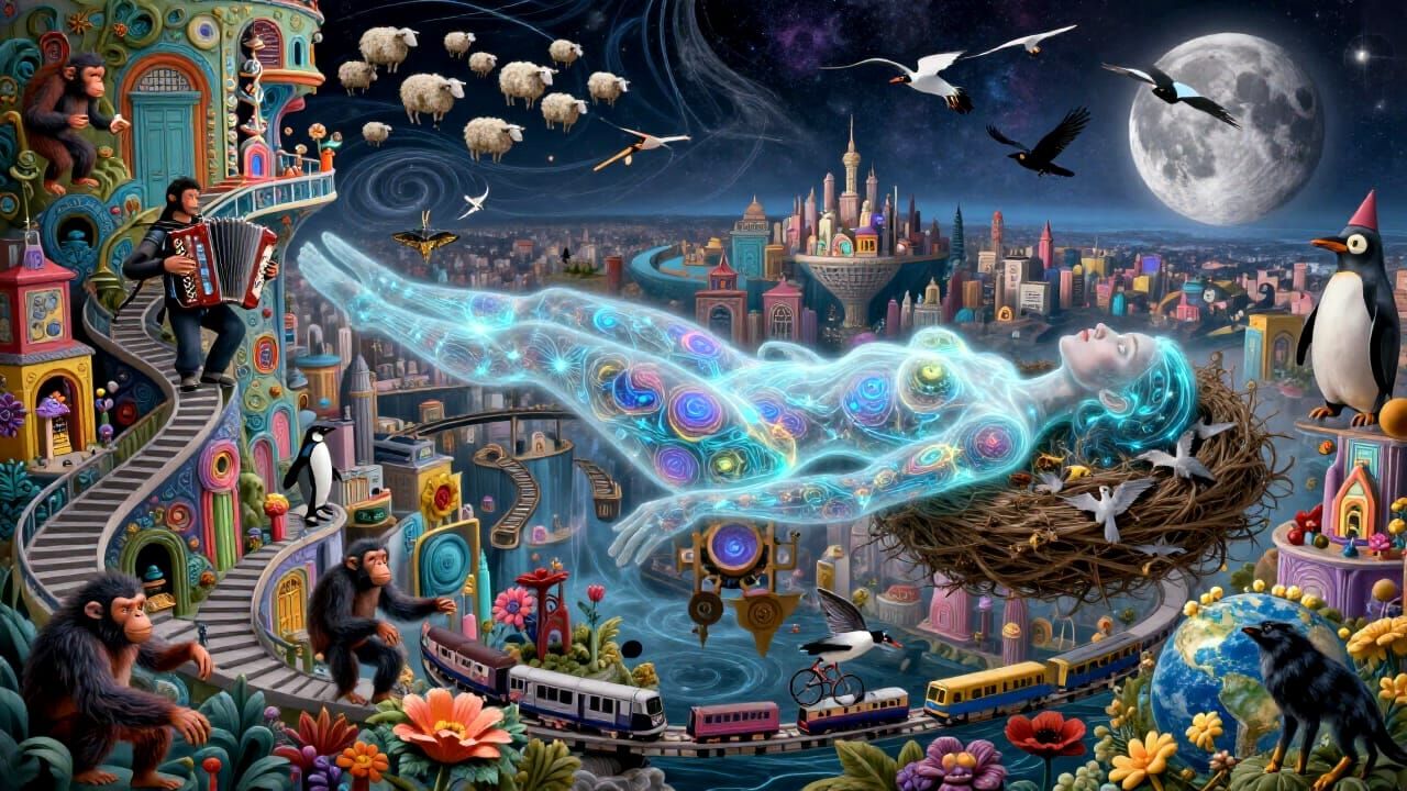 Surreal Cityscape Swallowed by Cosmic Whirlpool