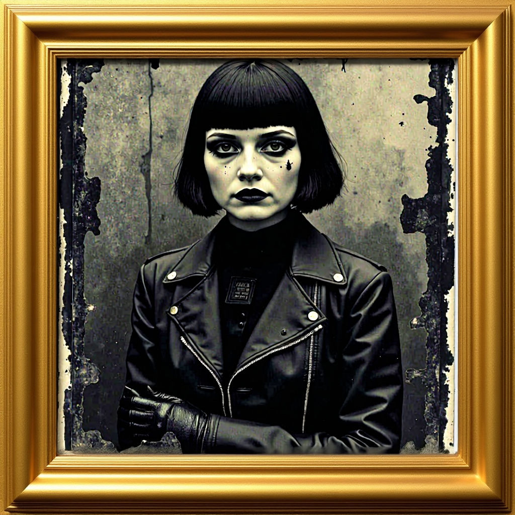 Gothic Girl Portrait in Ornate Gilded Frame