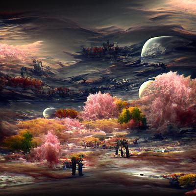 Romantic Autumn and Spring Landscape on the Moon