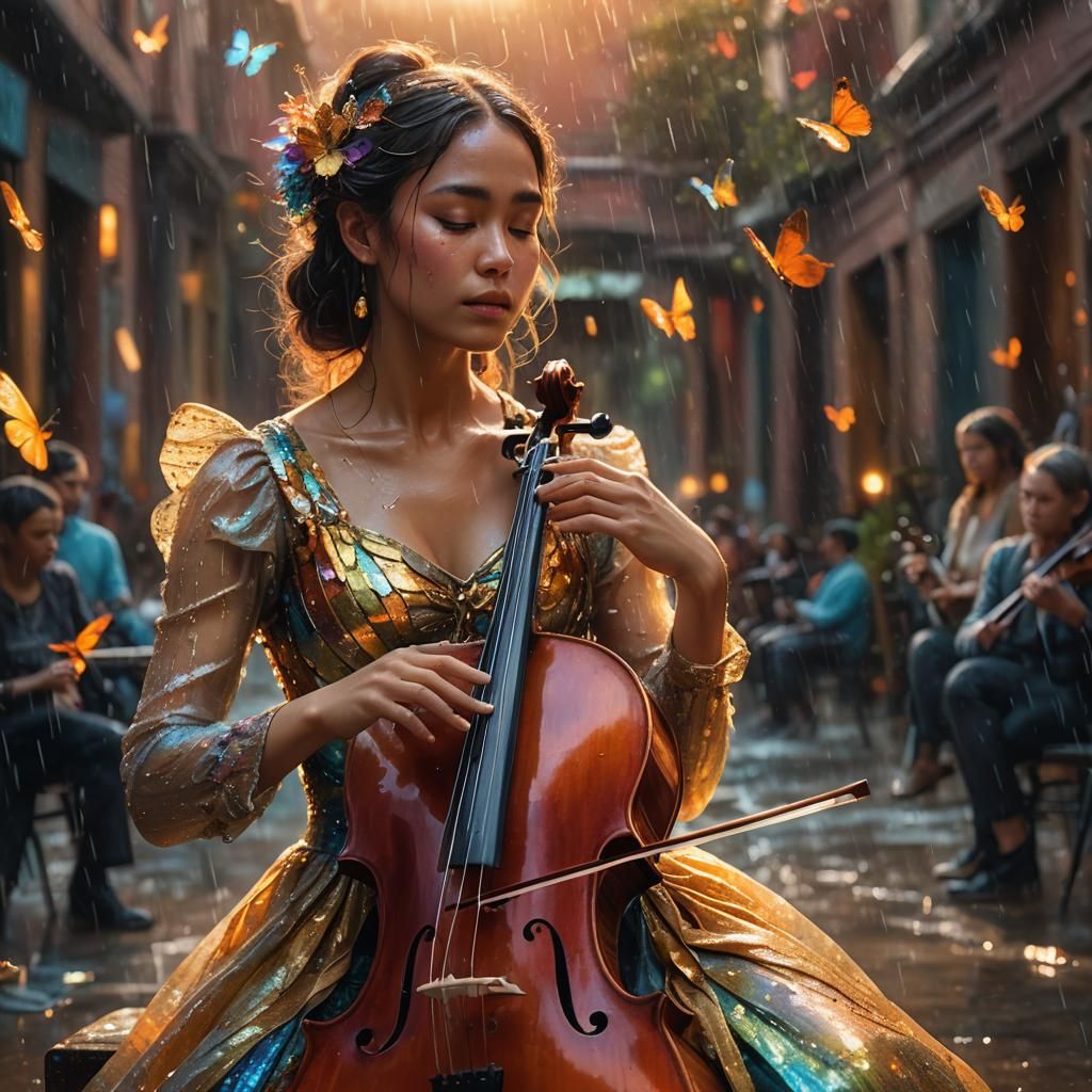 Entranced Cellist in Dreamy Fantasy Art