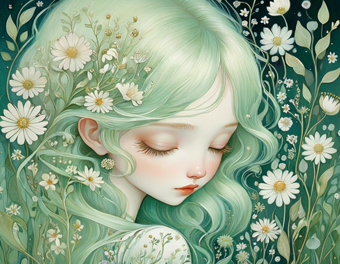 Delicate Pale Green Wildflowers in Lush Garden